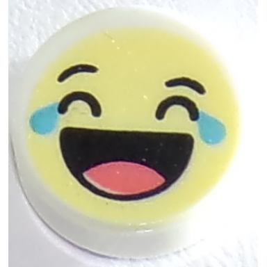 white tile round 1 x 1 with emoji bright light yellow face laughing medium azure tears and open mouth with coral tongue pattern