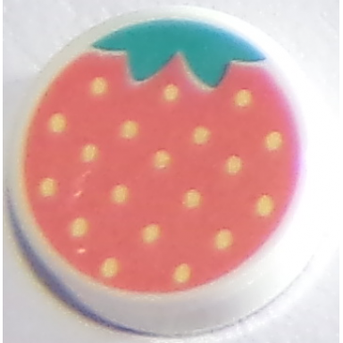white tile round 1 x 1 with coral strawberry pattern