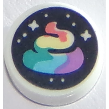 white tile round 1 x 1 with stars and rainbow swirl on black background pattern