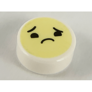 white tile round 1 x 1 with emoji bright light yellow face worried with raised right eyebrow pattern