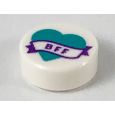 white tile round 1 x 1 with dark turquoise heart and banner with dark purple bff pattern