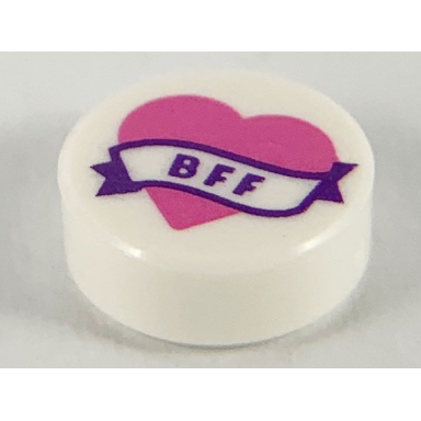 white tile round 1 x 1 with dark pink heart and banner with dark purple bff pattern