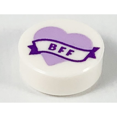 white tile round 1 x 1 with lavender heart and banner with dark purple bff pattern