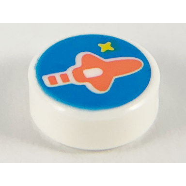 white tile round 1 x 1 with coral classic spaceship on dark azure background pattern