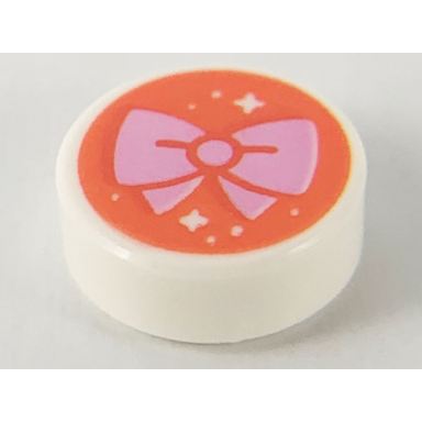 white tile round 1 x 1 with bright pink bow and white stars on coral background pattern