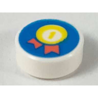 white tile round 1 x 1 with yellow number 1 in circle medal with coral ribbons on dark azure background pattern