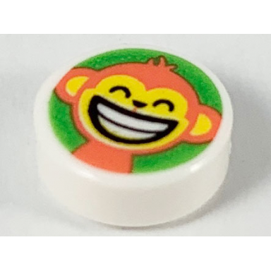 white tile round 1 x 1 with coral monkey with bright light orange face on bright green background pattern