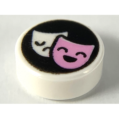 white tile round 1 x 1 with white and bright pink tragedy comedy theater masks on black background pattern