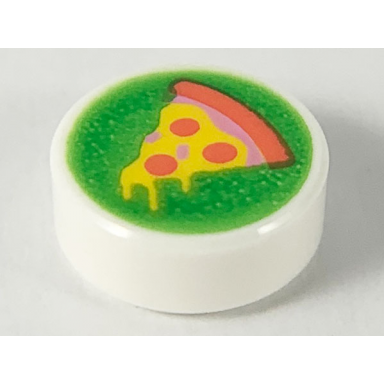 white tile round 1 x 1 with yellow pizza slice with coral crust and pepperoni on bright green background pattern