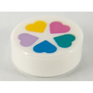 white tile round 1 x 1 with lavender bright light orange dark pink dark turquoise and dark azure hearts pattern