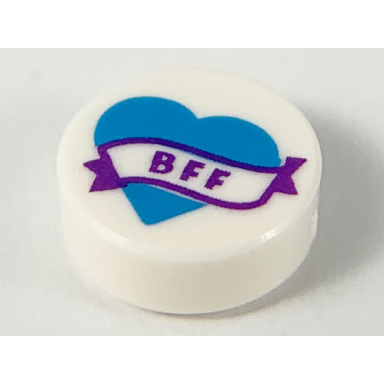 white tile round 1 x 1 with dark azure heart and banner with dark purple bff pattern