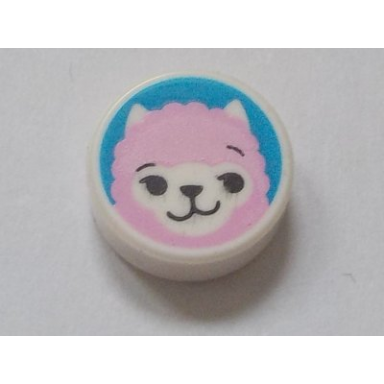white tile round 1 x 1 with bright pink alpaca llama face on dark azure background pattern