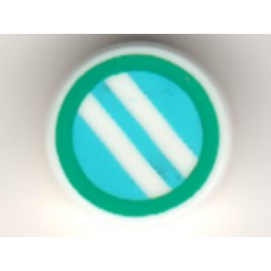white tile round 1 x 1 with medium azure circle with stripes and dark turquoise border pattern