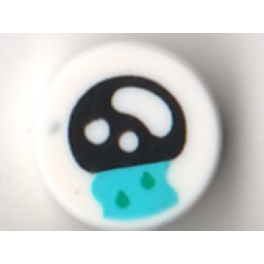 white tile round 1 x 1 with black eye with white spots and bean medium azure tear stream with dark turquoise drops pattern