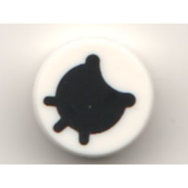 white tile round 1 x 1 with black circle eye with partially closed curved eyelid and eyelashes pattern