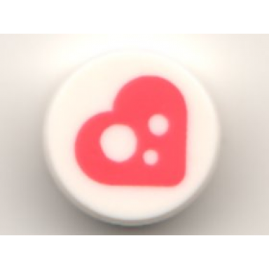 white tile round 1 x 1 with coral heart with white spots pattern