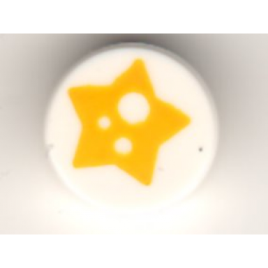 white tile round 1 x 1 with yellow star with white spots pattern