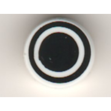 white tile round 1 x 1 with black circle and black ring pattern