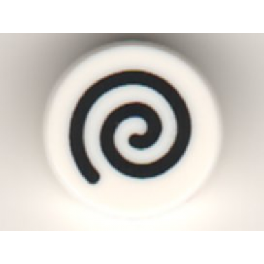 white tile round 1 x 1 with black spiral pattern