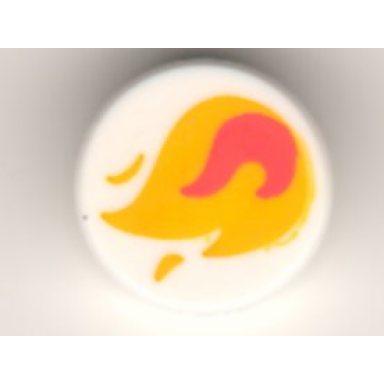 white tile round 1 x 1 with yellow and coral flame pattern