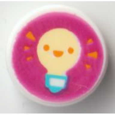 white tile round 1 x 1 with bright light yellow light bulb with orange eyes and open mouth smile on magenta background pattern