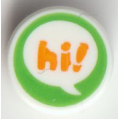 white tile round 1 x 1 with bright light orange hi! in speech bubble on bright green background pattern