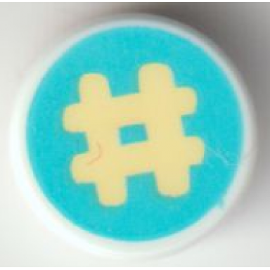 white tile round 1 x 1 with bright light yellow number sign hash pound sign on medium azure background pattern