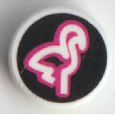 white tile round 1 x 1 with magenta and white flamingo profile on black background pattern