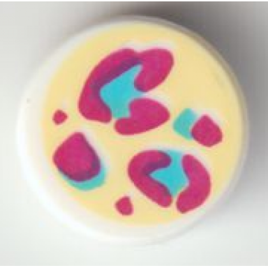 white tile round 1 x 1 with magenta and medium azure leopard spots on bright light yellow background pattern