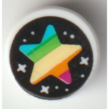 white tile round 1 x 1 with stars and rainbow star on black background pattern
