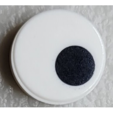 white tile round 1 x 1 with small black circle eye pupil offset pattern