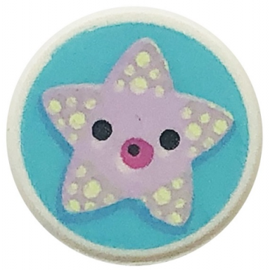 white tile round 1 x 1 with lavender starfish with black eyes and dark pink mouth on medium azure background pattern