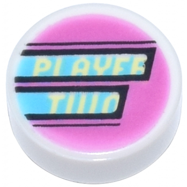 white tile round 1 x 1 with bright light yellow player two and medium azure stripes on dark pink background pattern