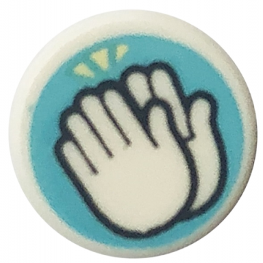 white tile round 1 x 1 with clapping hands with black outlines on medium azure background pattern