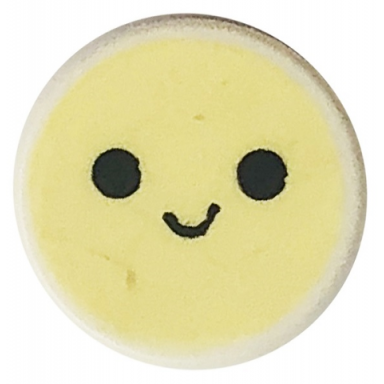 white tile round 1 x 1 with emoji bright light yellow happy face and black eyes and smile pattern