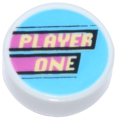 white tile round 1 x 1 with bright light yellow player one and dark pink stripes on medium azure background pattern
