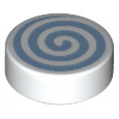 white tile round 1 x 1 with bright light blue spiral pattern