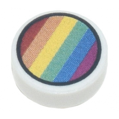 white tile round 1 x 1 with rainbow stripes in black circle pattern