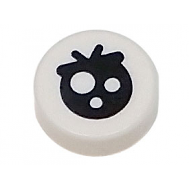 white tile round 1 x 1 with black circle eye with white spots and partially closed straight eyelid with eyelashes pattern