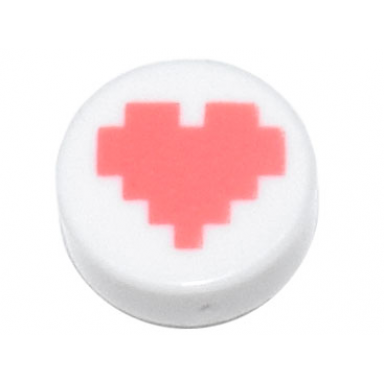 white tile round 1 x 1 with coral pixelated heart pattern