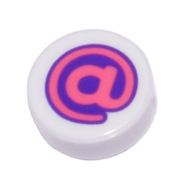 white tile round 1 x 1 with coral at sign on dark purple background pattern