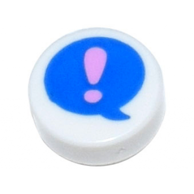 white tile round 1 x 1 with bright pink exclamation mark on blue speech bubble pattern