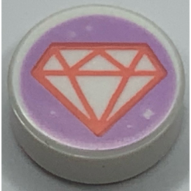 white tile round 1 x 1 with coral jewel with sparkles on lavender background pattern