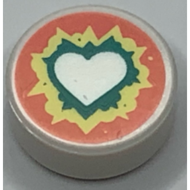 white tile round 1 x 1 with heart on dark turquoise bright light yellow and coral background pattern