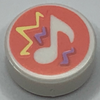 white tile round 1 x 1 with music note and bright light yellow and lavender zigzag lines on coral background pattern