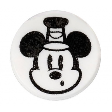 white tile round 1 x 1 with black mickey mouse head with hat pattern