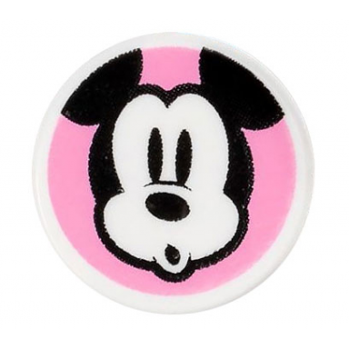 white tile round 1 x 1 with surprised mickey mouse head on bright pink background pattern