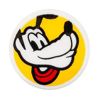 white tile round 1 x 1 with pluto head with red collar on yellow background pattern
