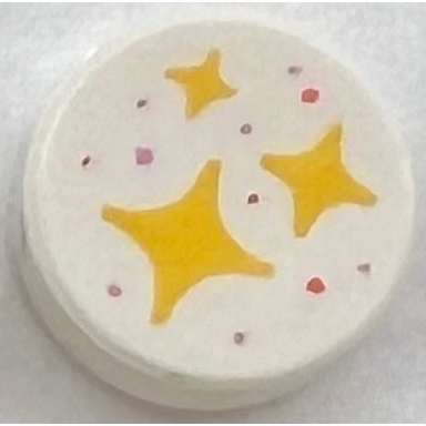 white tile round 1 x 1 with yellow stars coral and bright pink spots pattern