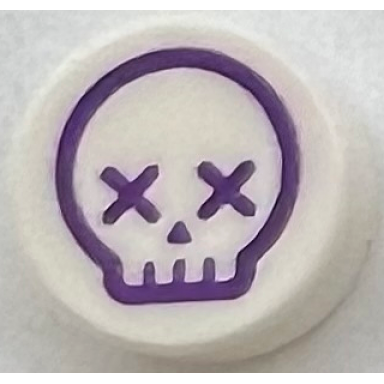 white tile round 1 x 1 with dark purple skull outline with x eyes pattern